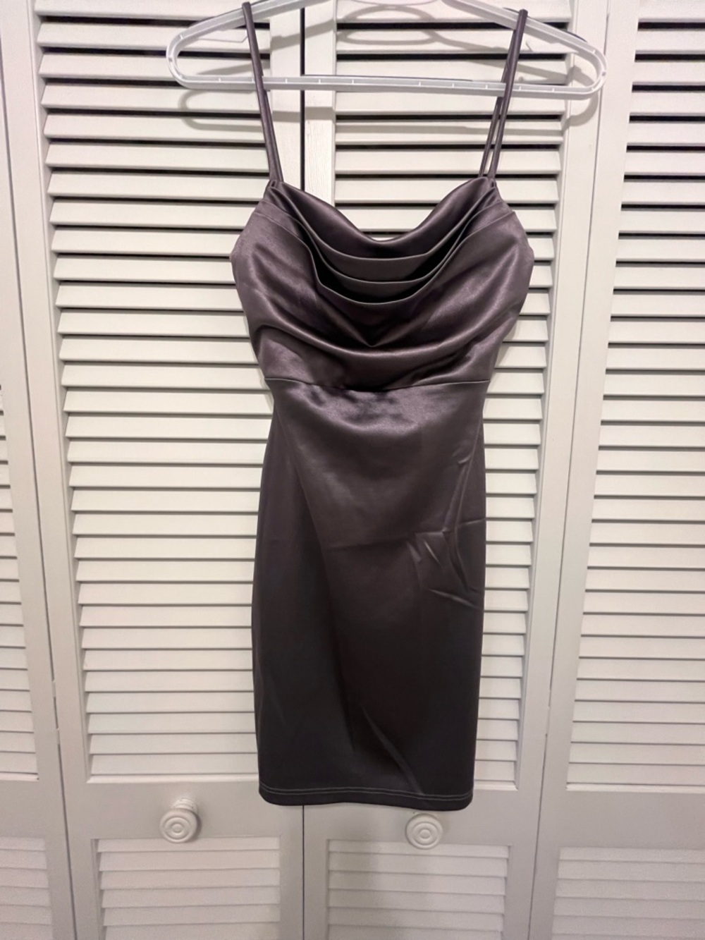 Satin Spaghetti Strap Dress in Charcoal
